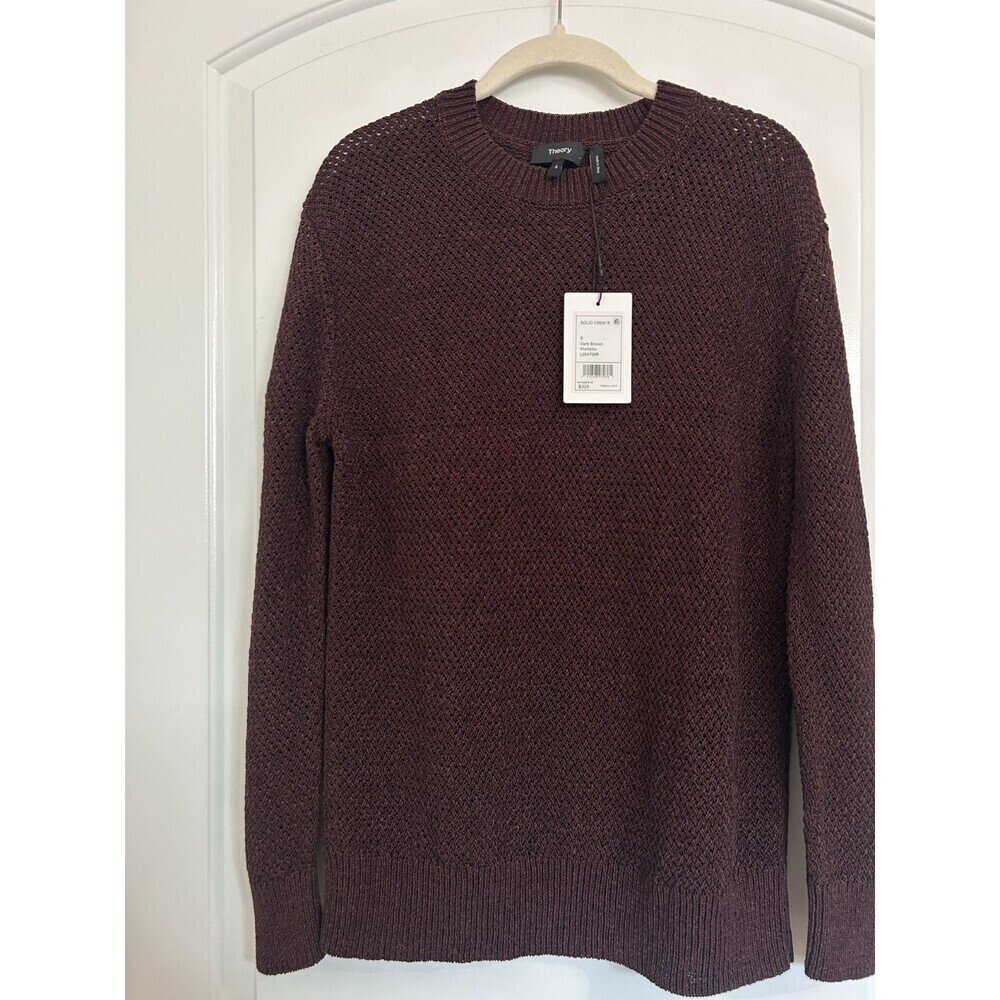 Theory Crochet Knit Sweater Cotton Merletto Brown Blend Size Small NWT chic boho